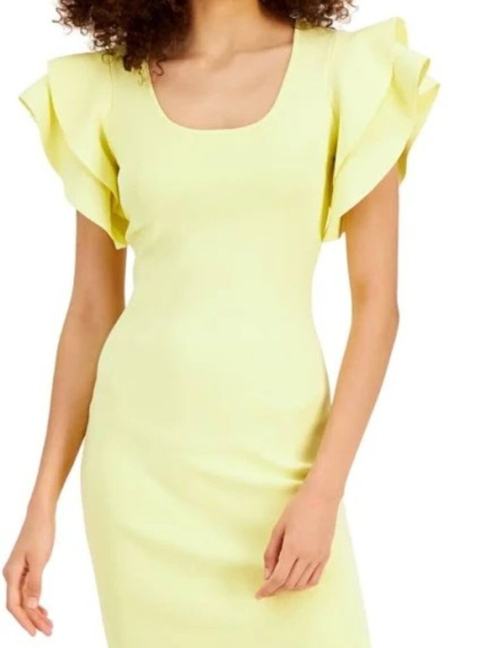 INC International Concepts Yellow Ruffled Sleeve Mini  Dress